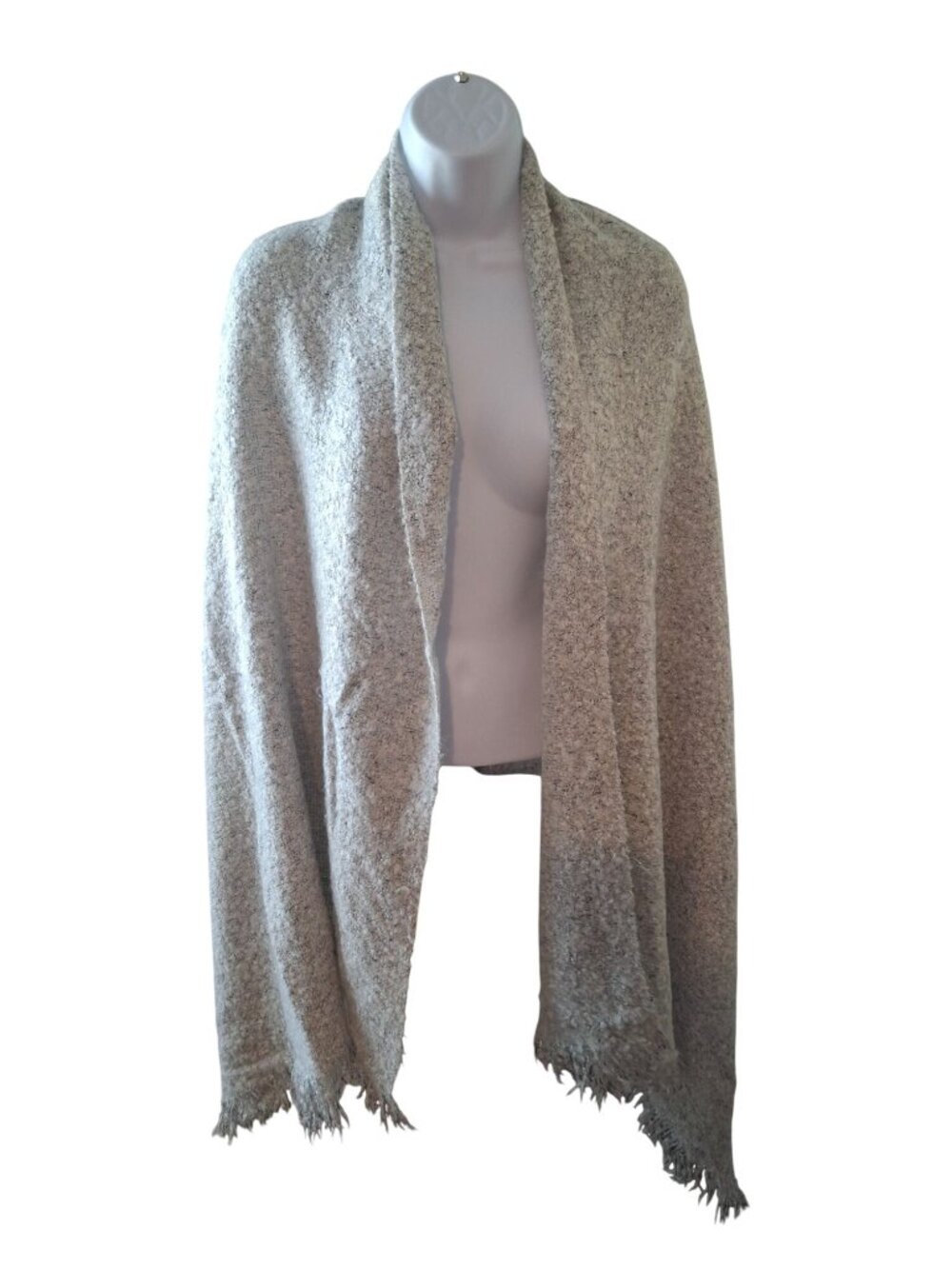 Womens Gray Boucle Shawl Wrap Fringe Oversized Scarf Cozycore Boho Neutral OS